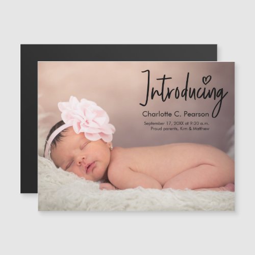 Introducing Chic Custom Baby girl Photo Name  Magnetic Invitation