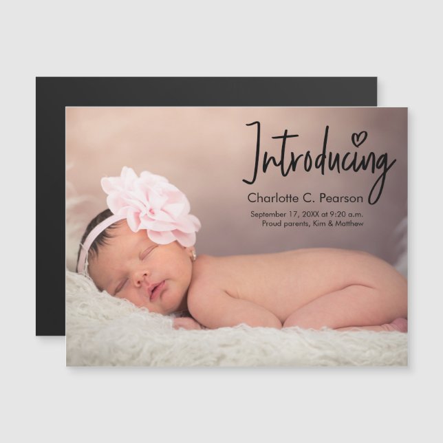 Introducing Chic Custom Baby girl Photo Name  Magnetic Invitation (Front/Back)