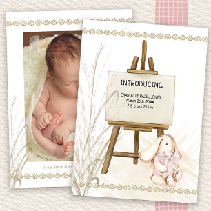 Introducing Easel Baby Girl Boho Birth Announcement