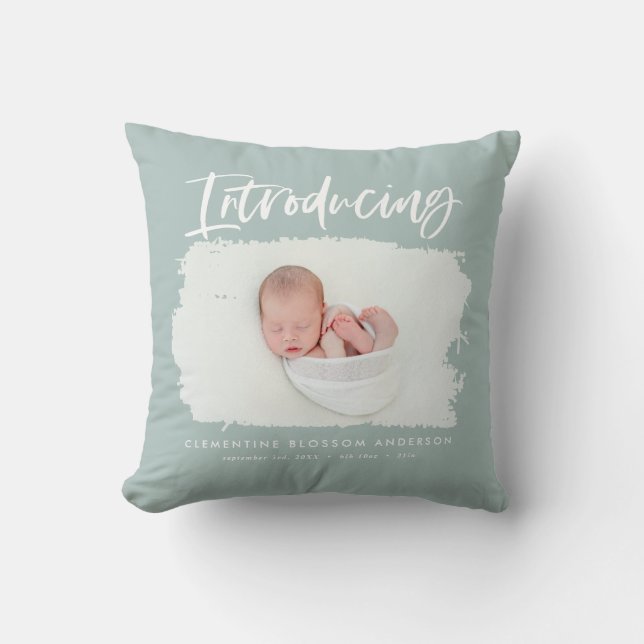 Introducing elegant minimal photo birth throw pillow (Front)