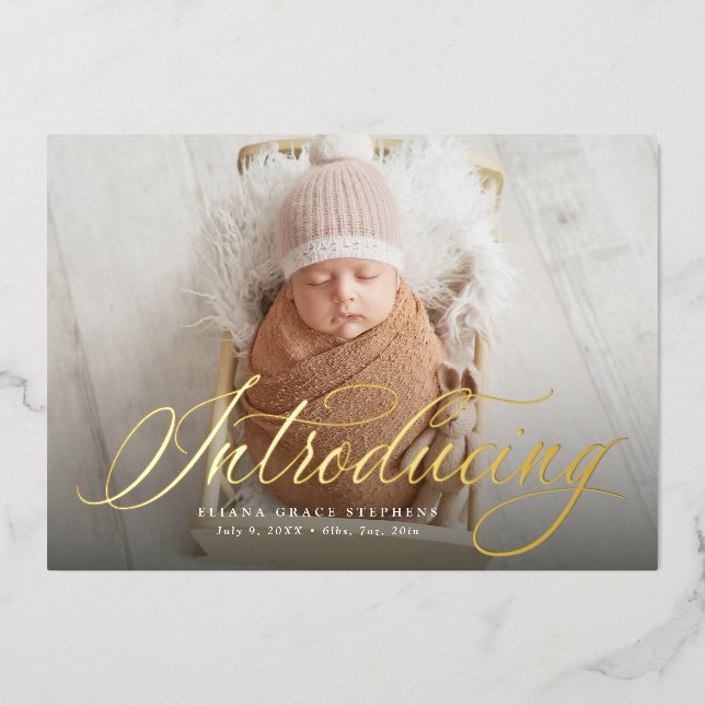 Introducing elegant one photo birth announcement (Front)