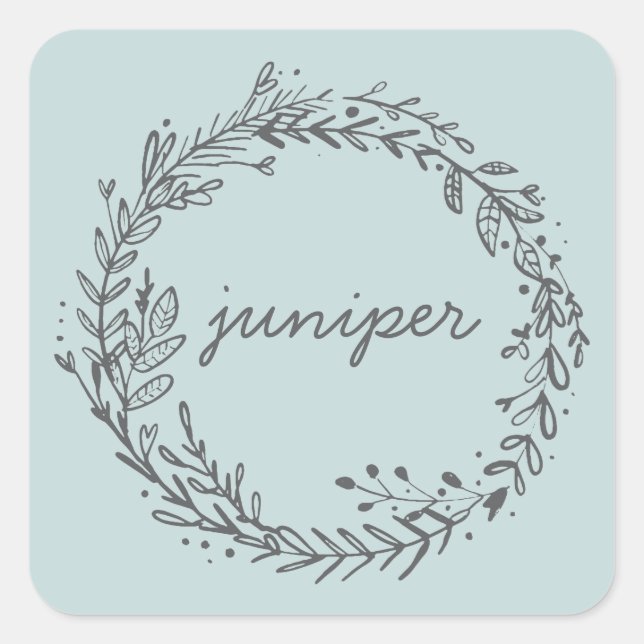 Introducing floral wreath initial name square sticker (Front)