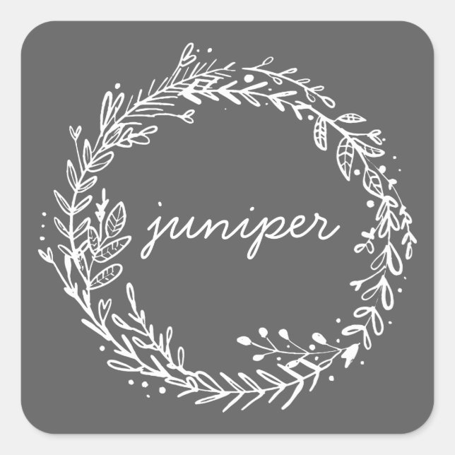 Introducing floral wreath initial name square sticker (Front)