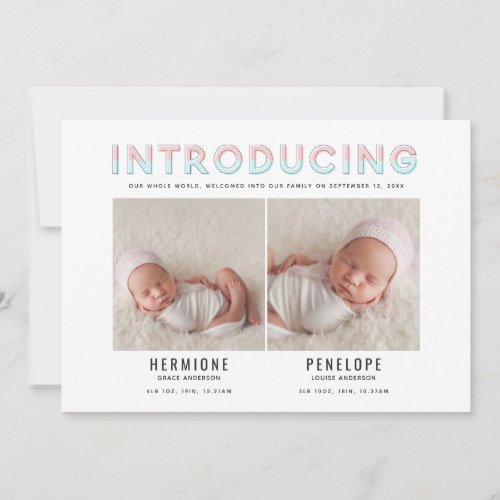 Introducing graphic modern twin birth announcement