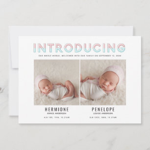 Introducing graphic modern twin birth announcement