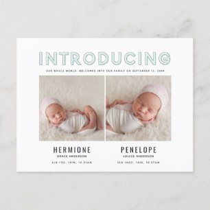 Introducing graphic modern twin birth announcement