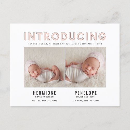 Introducing graphic modern twin birth announcement