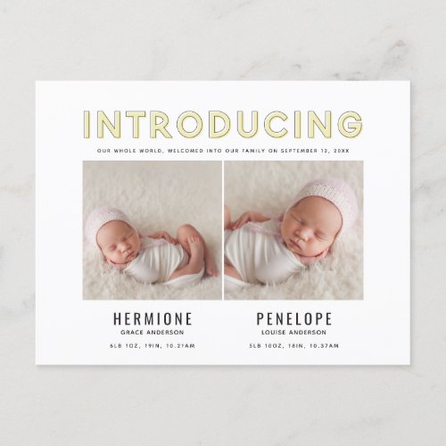 Introducing graphic modern twin birth announcement