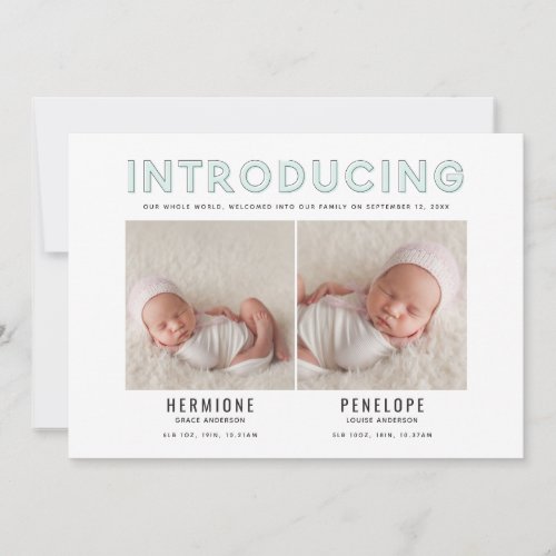 Introducing graphic modern twin birth announcement