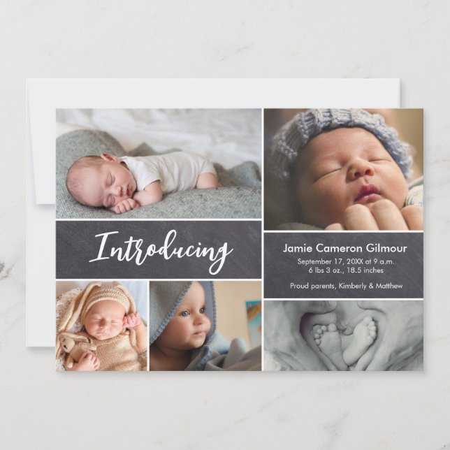 Introducing Handlettering script Baby photos stats Announcement (Front)
