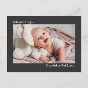 Introducing   Minimalist New Baby Photo Postcard