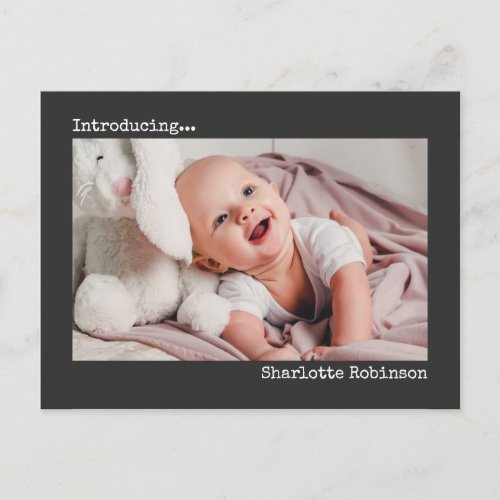 Introducing  Minimalist New Baby Photo Postcard