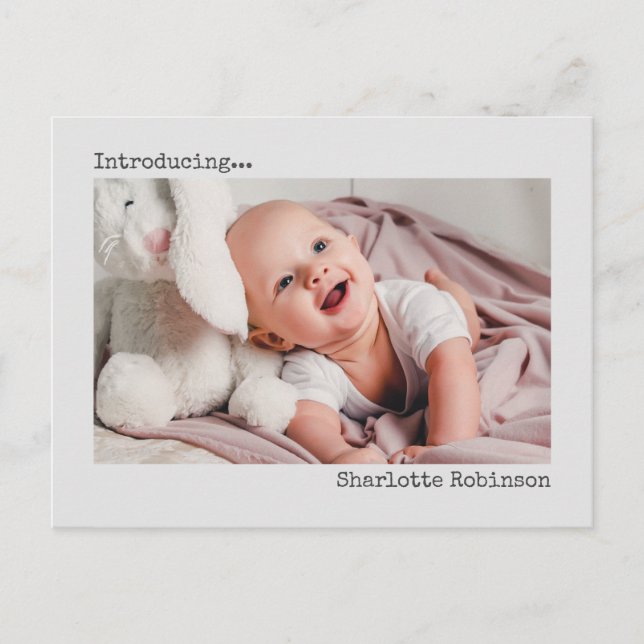 Introducing | Minimalist New Baby Photo Postcard (Front)