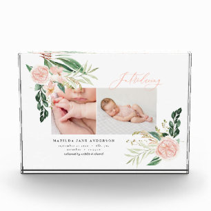 Introducing multi photo blush pink floral birth