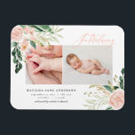Introducing multi photo blush pink floral birth an magnet<br><div class="desc">Introducing multi photo blush pink floral birth announcement magnet. Beautiful watercolour floral and elegant script text. Part of a collection.</div>