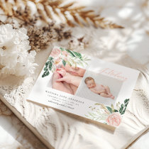 Introducing multi photo blush pink floral birth announcement