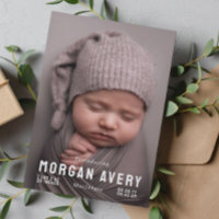 Introducing Neutral Typography New Baby Photo Announcement