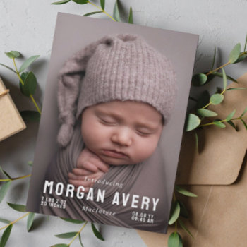 Introducing Neutral Typography New Baby Photo Announcement by Paperpaperpaper at Zazzle