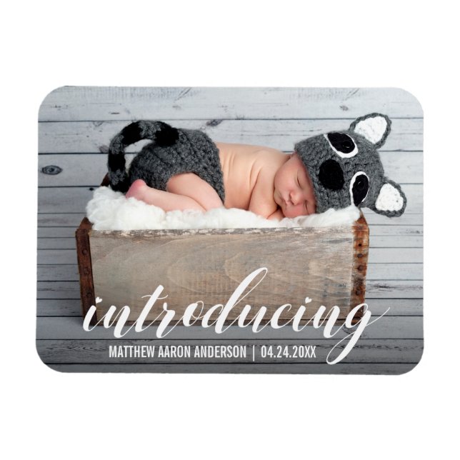 Introducing New Baby Hearts Announcement Photo W Magnet (Horizontal)