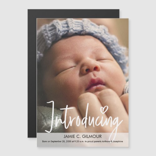 Introducing New Baby Modern Script Custom Photo Th Magnetic Invitation