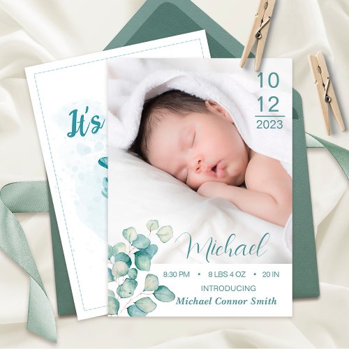 Introducing New Baby Newborn Boy Birth Stats Photo Announcement
