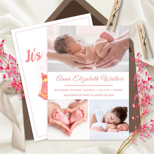 Introducing Newborn Baby Girl Birth Stats 3 Photo Announcement