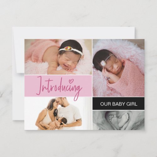 Introducing Our baby girl photos Heart Birth  Postcard