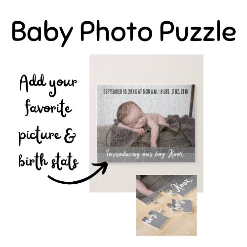 Introducing our boyBaby Photo Birth Announcement  Jigsaw Puzzle