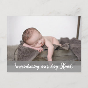 Introducing our boy, Name Baby Photo Announcement Postcard