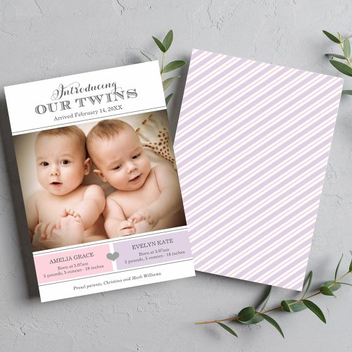 Twins Photo Birth Announcement Card | Baby Girls