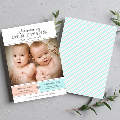 Twins Birth Announcement Card | Baby Girl and Boy