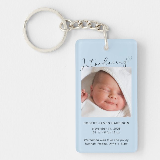 Introducing Photo Baby Boy Birth Announcement Keychain (Front)