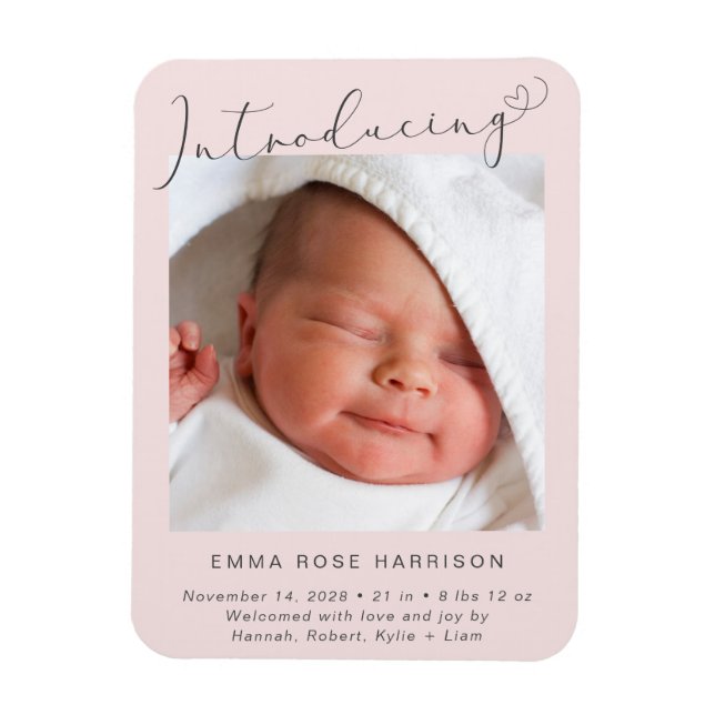 Introducing Photo Baby Girl Birth Announcement Magnet (Vertical)
