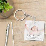 Introducing Photo Birth Announcement Keychain<br><div class="desc">A modern birth announcement keepsake keychain withs your newborn's photo overlayed with "Introducing" written in a stylish script with a heart swash. Add his or her name,  birth date and birth stats.</div>