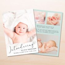 Introducing Photo Collage Mint Birth Announcement