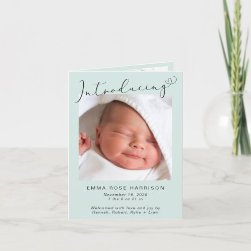 Introducing Photos Baby Mint Birth Announcement