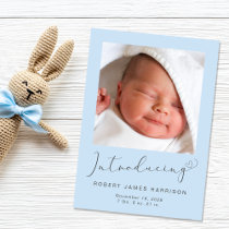 Introducing Photos Blue Baby Boy Birth Announcement