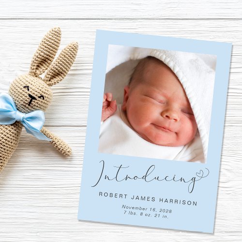 Introducing Photos Blue Baby Boy Birth Announcement