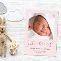 Introducing Photos Pink Baby Girl Birth Announcement