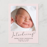Introducing Photos Pink Baby Girl Birth Announcement Postcard