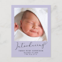 Introducing Photos Purple Baby Girl Birth Announcement Postcard