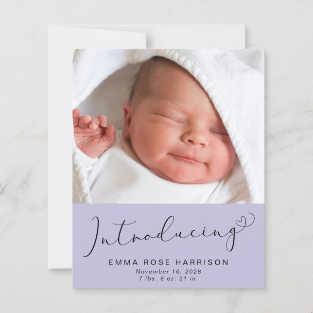 Introducing Photos Purple Birth Announcement (Front)