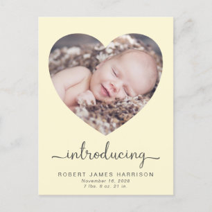 Introducing Photos Yellow Baby Birth Announcement Postcard