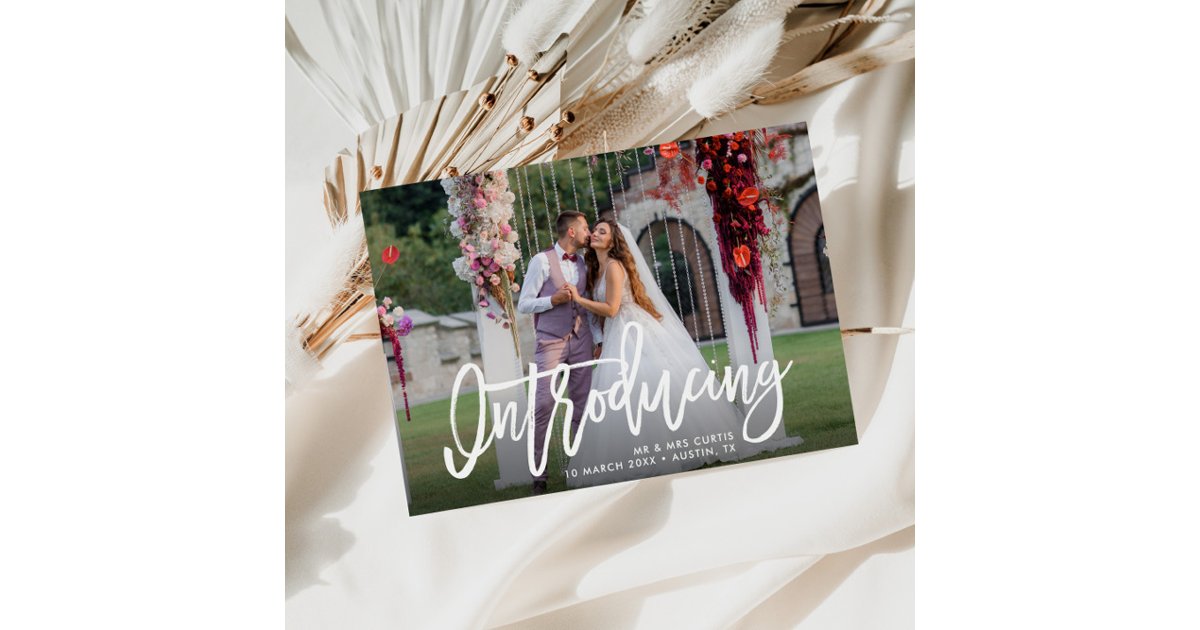 INTRODUCING | rustic script wedding Announcement Postcard | Zazzle