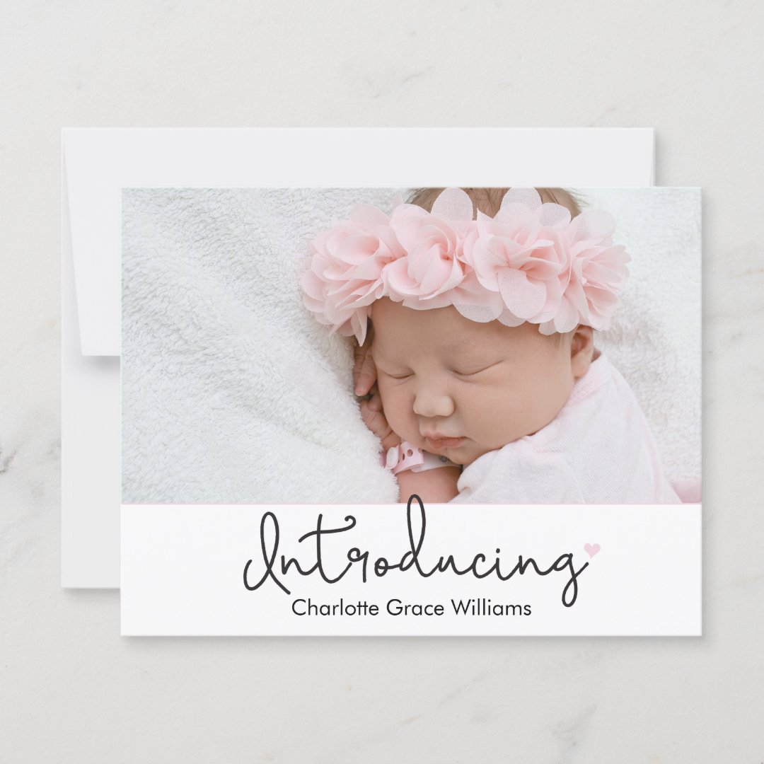 Introducing Script Baby Photo Heart Invitation | Zazzle