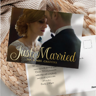 Introducing Script Elopement Photo Foil Invitation Postcard