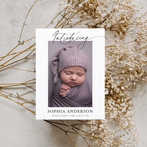 Introducing Script Photo Birth Announcement Postcard