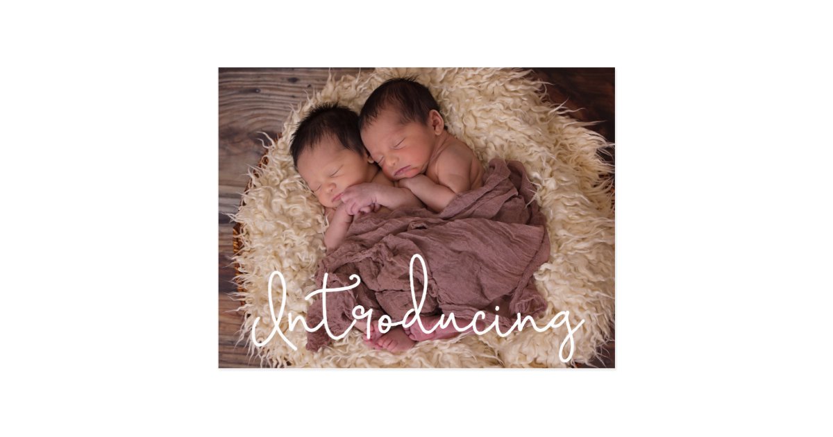 Introducing Script Twin baby Birth Announcement Postcard | Zazzle.com