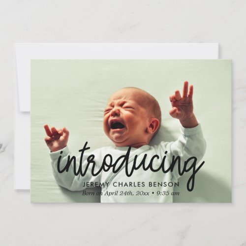 Introducing _ Simple birth announcement photo card