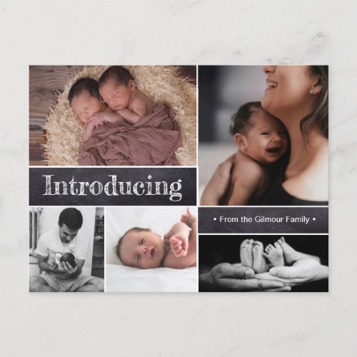 Introducing Twins Photo Collage Baby boys birth Announcement Postcard